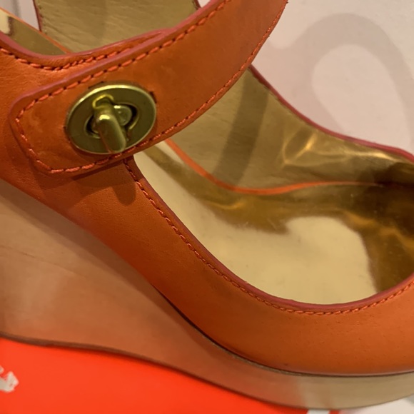 NWB - NEW Coach 🍊 Platform Sandal Wedge Aqua Veg Leather Shoe Tangerine Orange - Picture 2 of 15